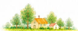 木々と家並みのイラスト
